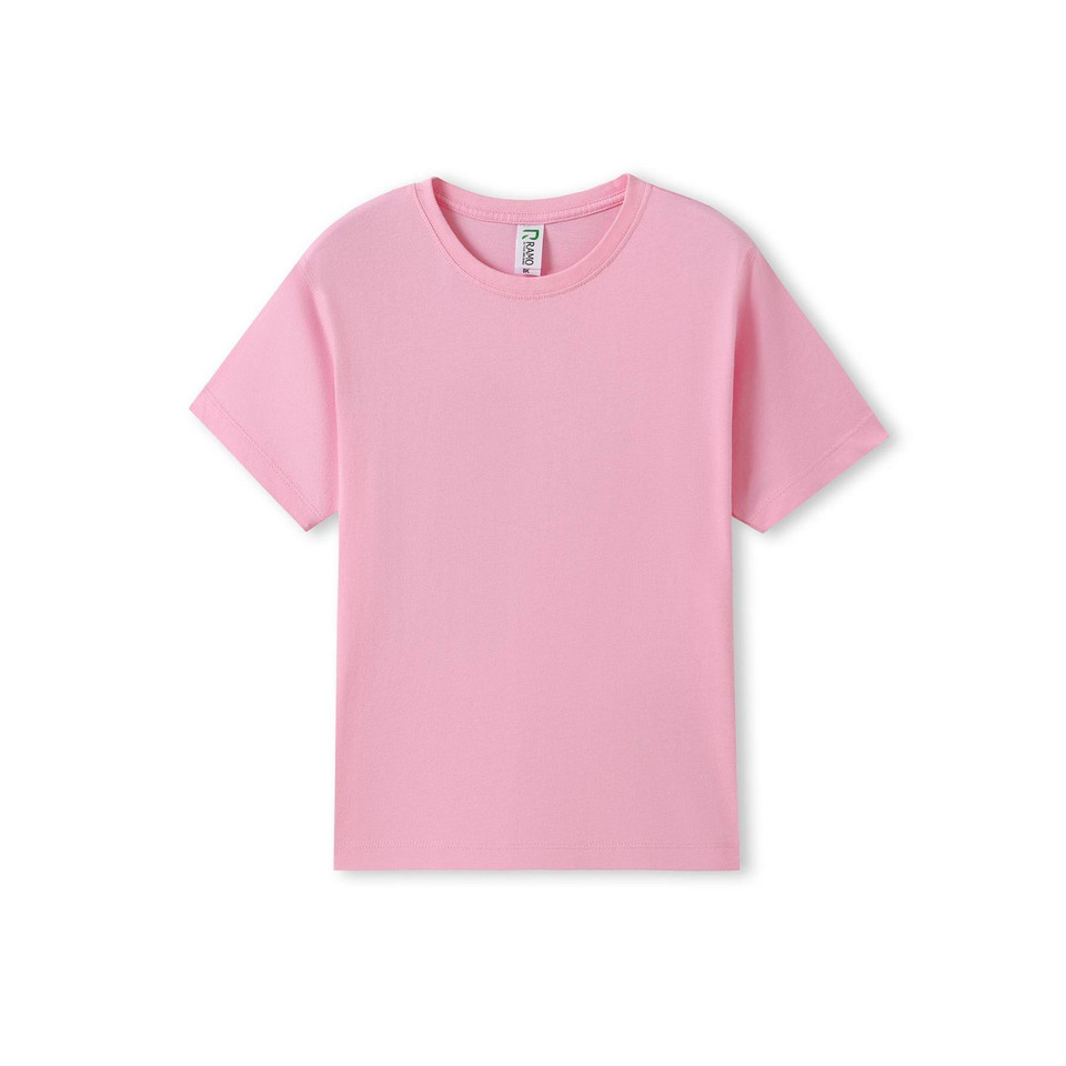Light pink organic cotton kids t-shirt with crew neck and short sleeves