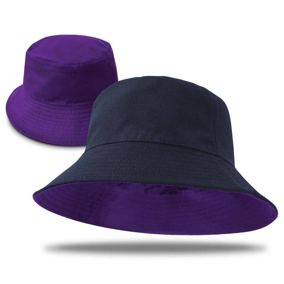 Reversible Cotton Twill Bucket Hat - Navy/Purple