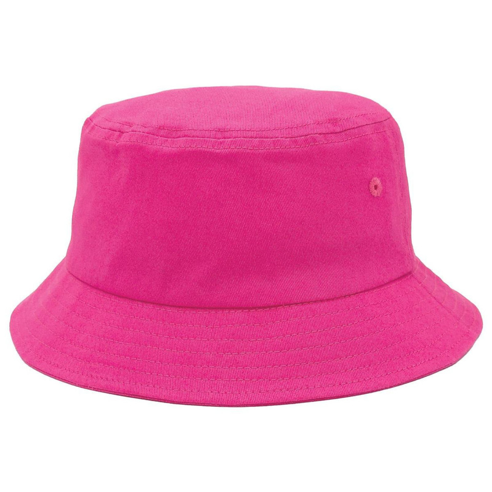 Hot pink cotton bucket hat with wide brim and eyelets