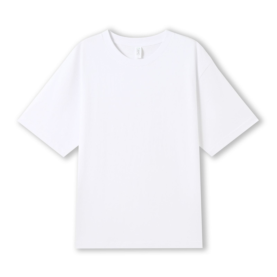 White oversized organic cotton tee with dropped shoulders and relaxed boxy fit ideal for decoration