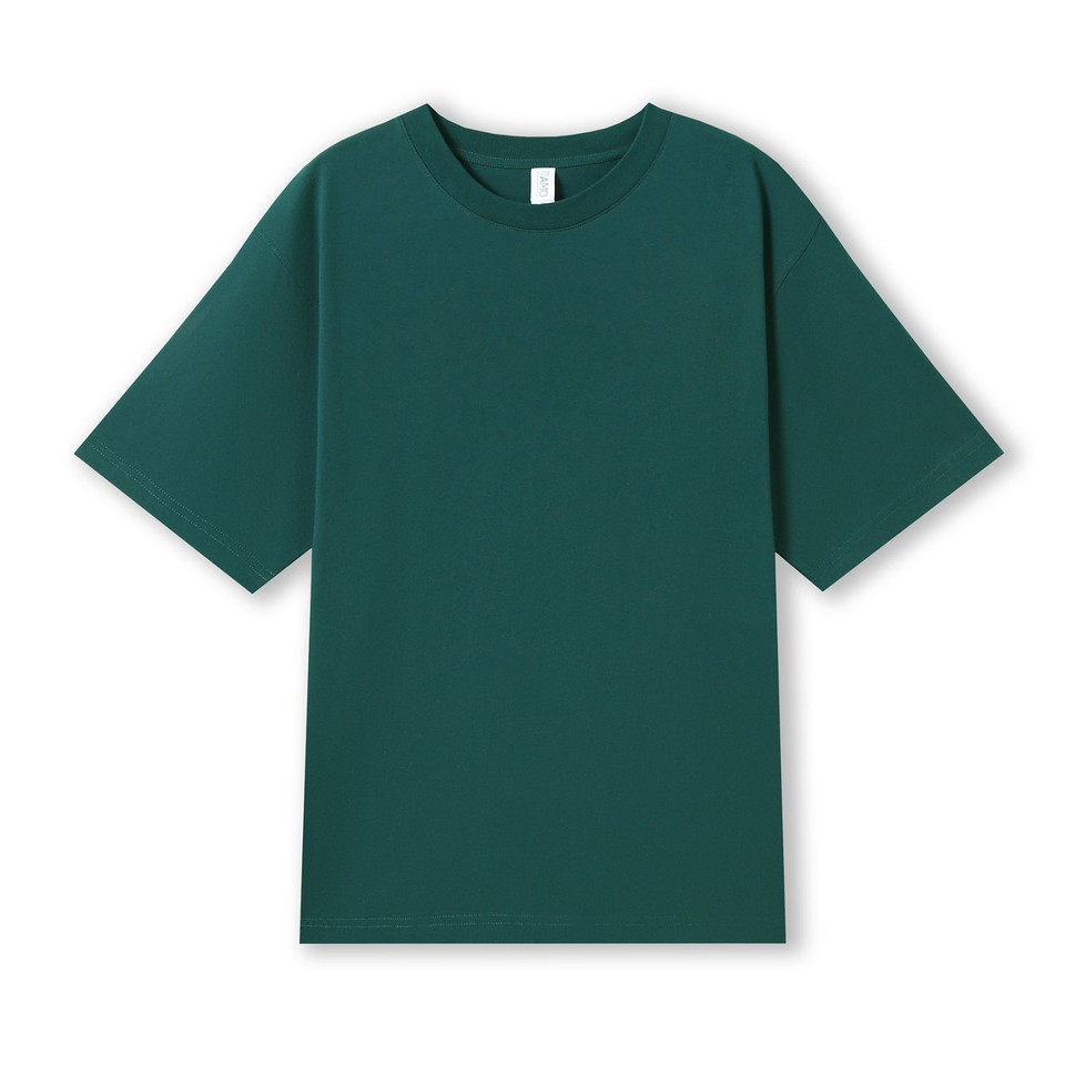 Forest green oversized organic cotton tee with crew neck and relaxed boxy fit