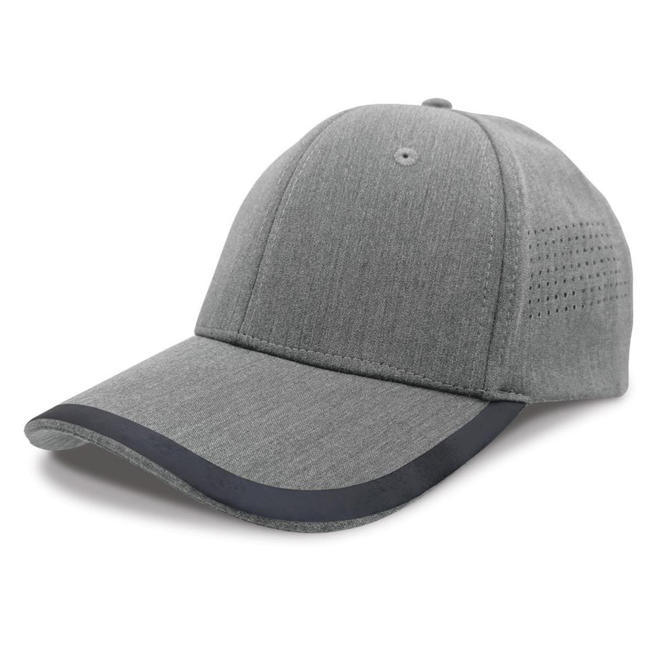 Grey cap with perforated side panels and charcoal curved peak with contrast trim