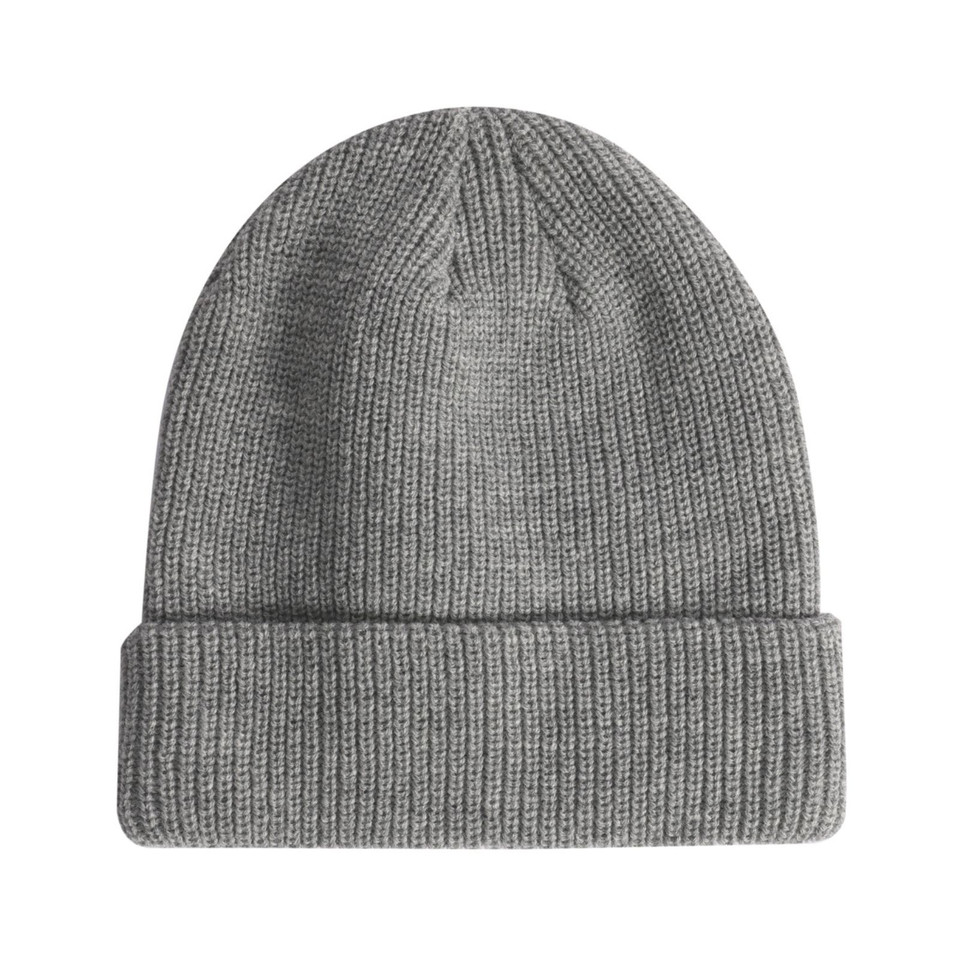 Marl Grey Roll Up Cable Knit Snug Beanie, a comfortable, warm winter hat with a thick cable knit texture and roll-up cuff.