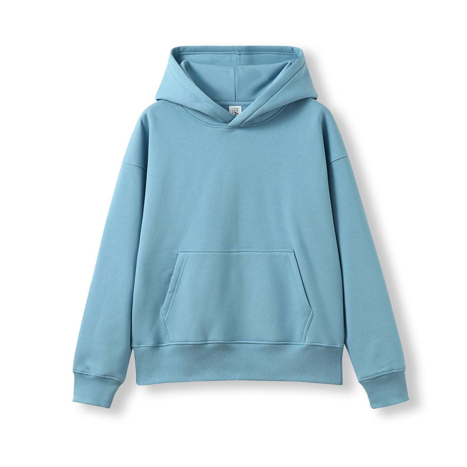 Sky blue oversized hoodie with kangaroo pocket and ribbed cuffs for kids