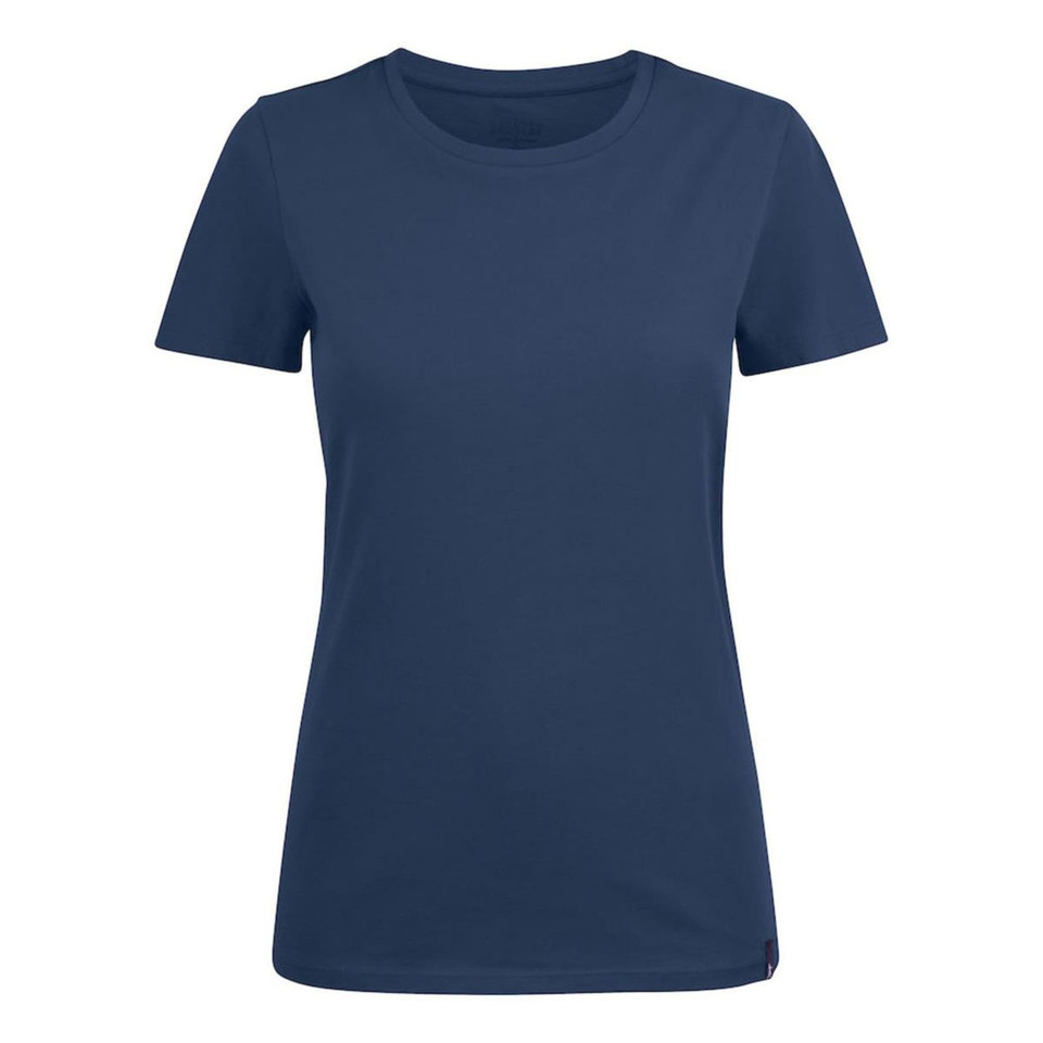 Navy blue women's crew neck t-shirt with short sleeves and smooth cotton fabric