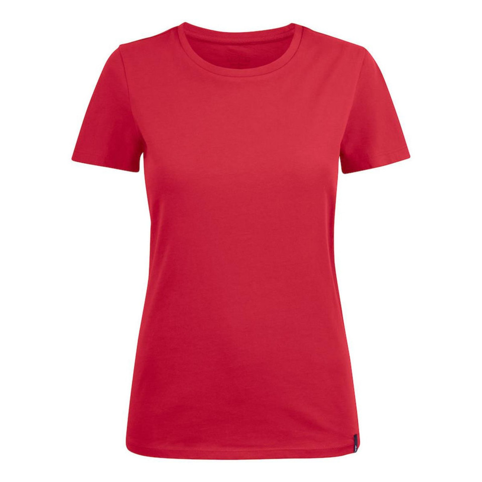 Cherry red women's crew neck t-shirt with short sleeves and smooth cotton fabric finish