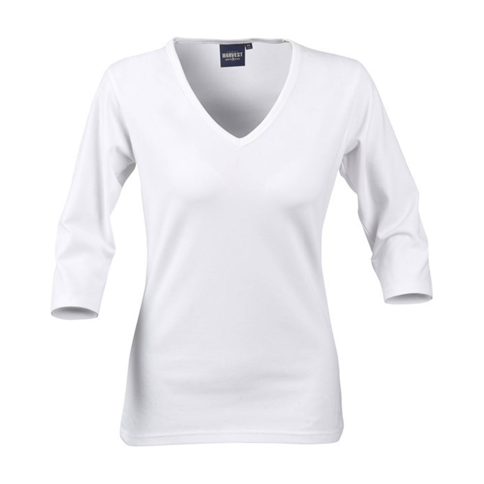 LYNN Women V neck stretch 3/4 sleeves White T-shirt LYNN Women V neck stretch 3/4 sleeves White T-shirt