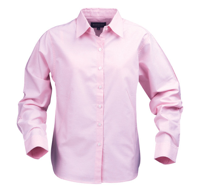 Light pink women's long sleeve business shirt with classic collar and button-front closure