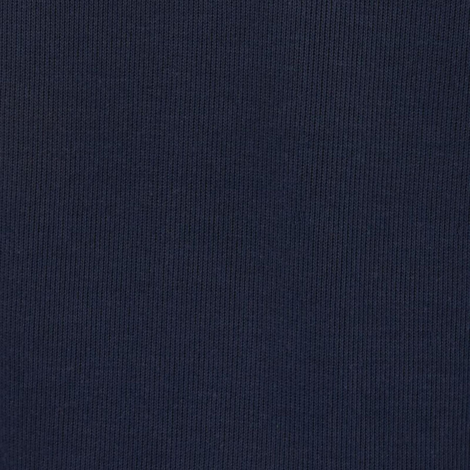 Close-up of navy blue ribbed knit fabric on a plain kids rugby shirt