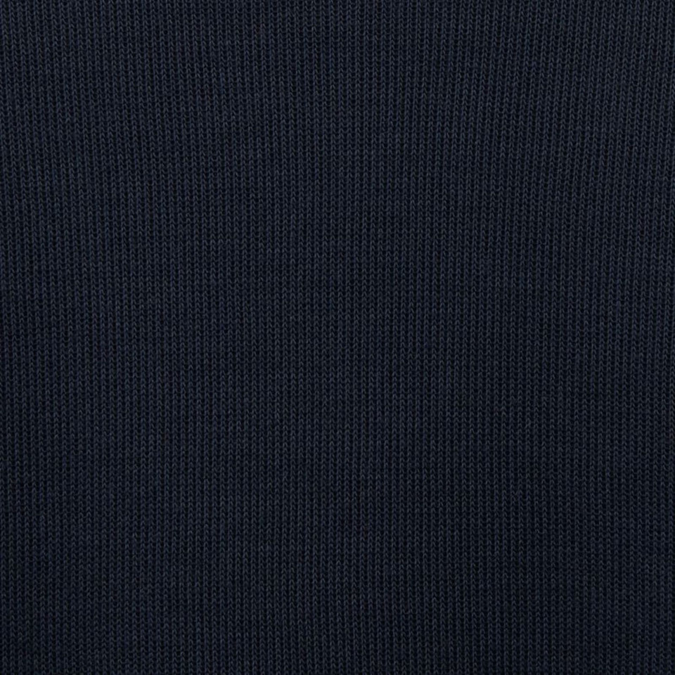 Navy ribbed knit fabric with vertical texture detail showing contrast panel construction