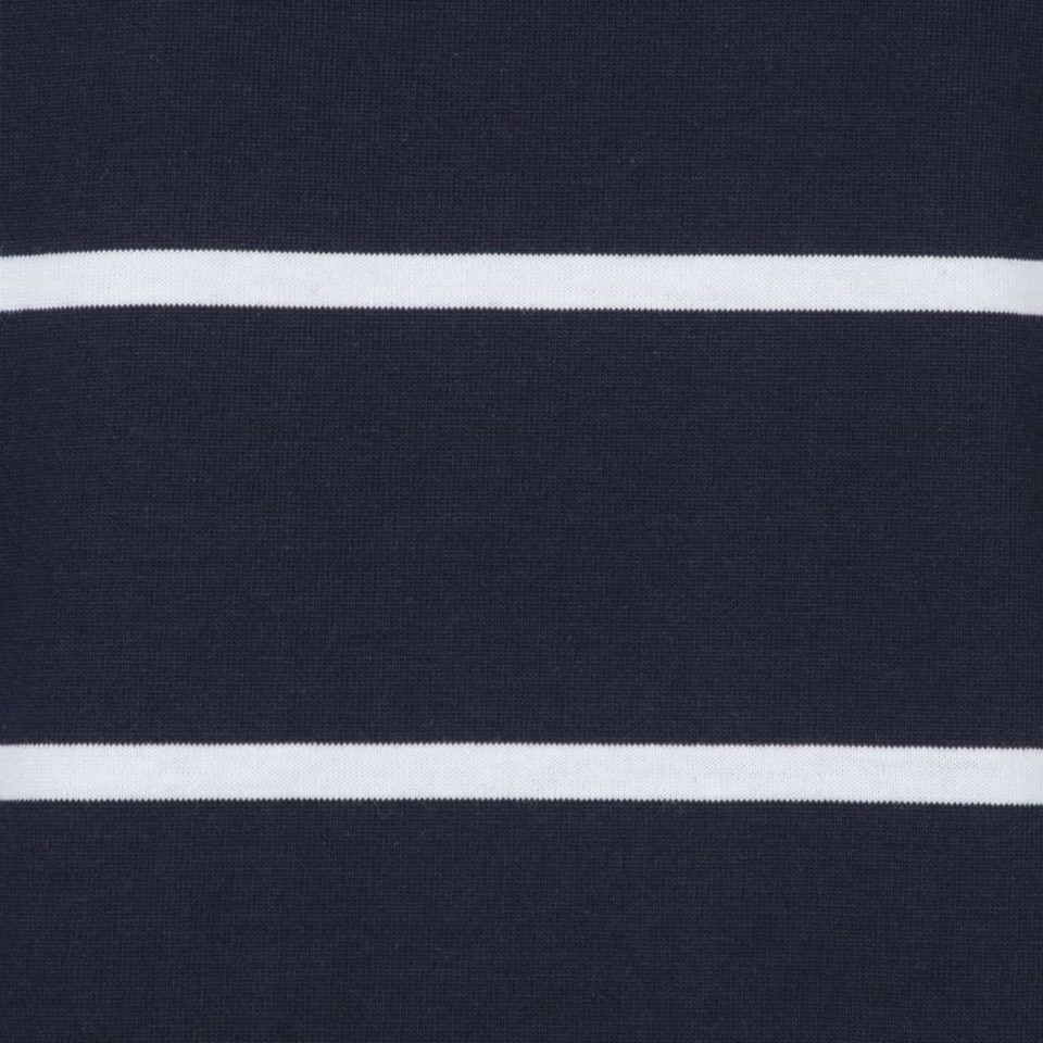 Navy and white yarn-dyed horizontal striped rugby jersey fabric with ribbed texture