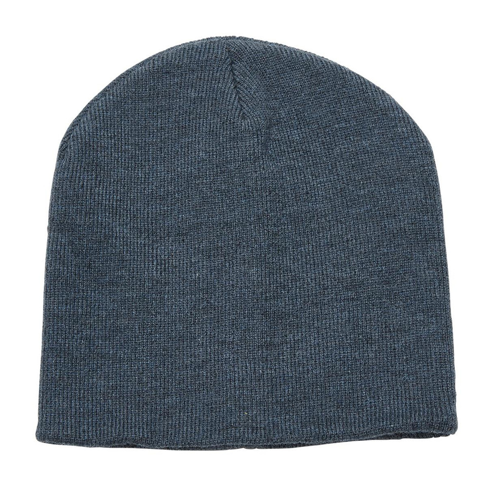 Heather charcoal grey skull beanie with ribbed knit texture and classic fit design