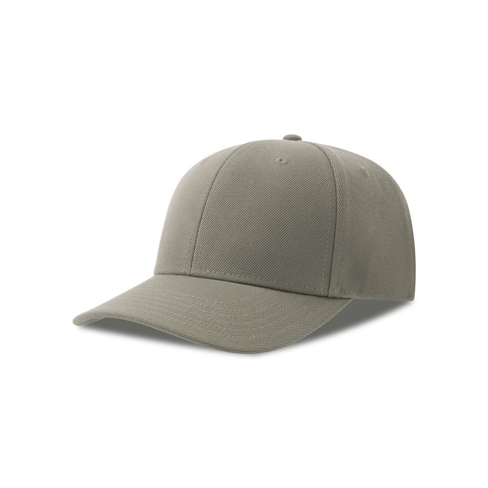 Sage green six-panel structured snapback cap with smooth flat front panel and curved brim
