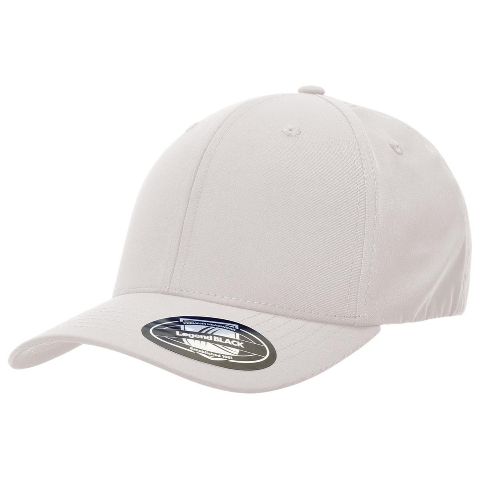 Stone grey stretch-fit cap with curved peak and six-panel structured crown featuring embroidered eyelets