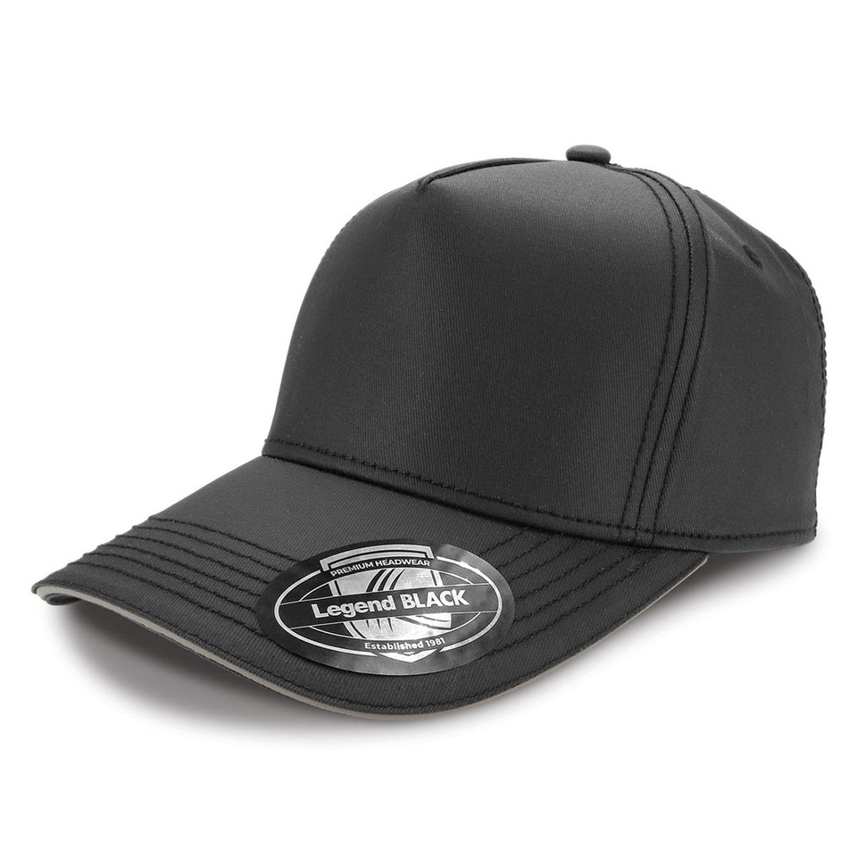 Charcoal waxed cotton cap with structured crown and reflective trim on curved peak