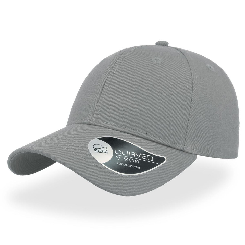 Light grey chino cotton twill six-panel cap with curved visor and structured crown