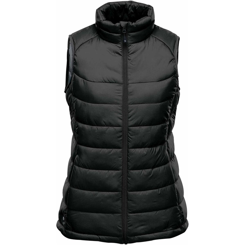 Charcoal quilted thermal vest with full-zip front and high collar in women's fit