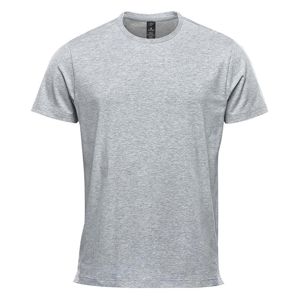 Grey marle men's crew neck short sleeve performance tee with smooth flat front panel