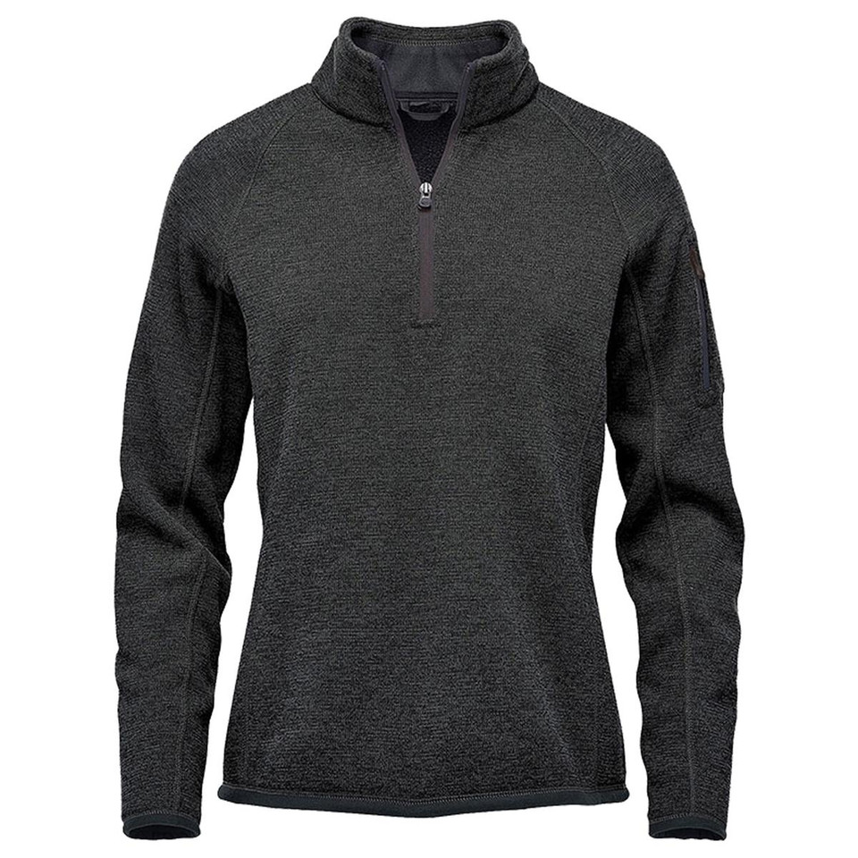 Ladies Ultra Soft Sweater Knit Fleece 1/4 Zip Pullover - Black Heather