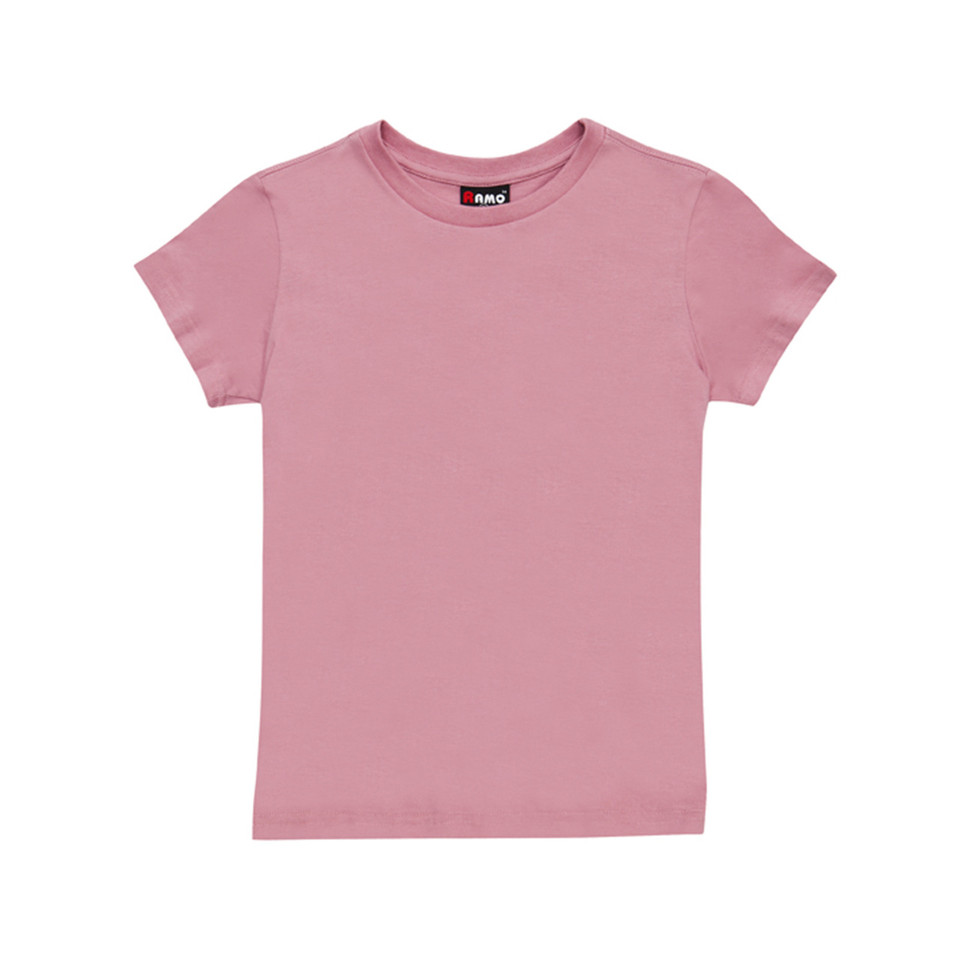 Dusty pink women's slim fit tee with crew neck and short sleeves on white background