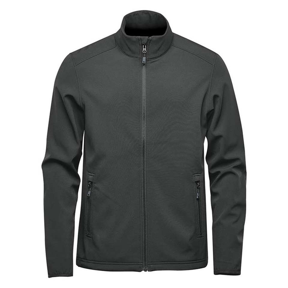 Graphite men's full-zip softshell jacket with mock collar and dual zip chest pockets