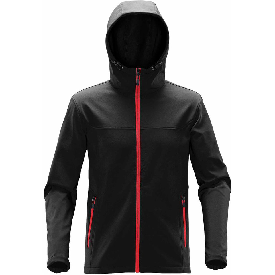 Men's Water-Repellent Softshell Hooded Jacket - Black/Bright Red