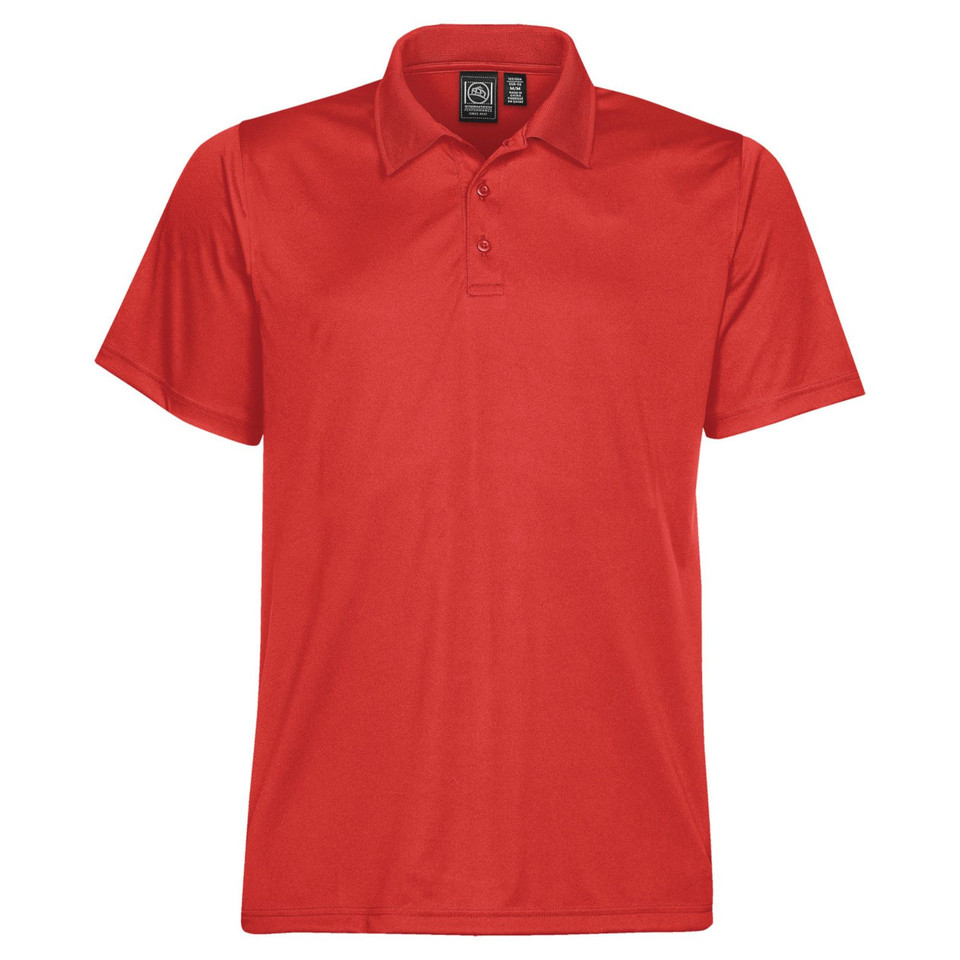 Stormtech men's scarlet red performance pique polo with three-button placket and short sleeves