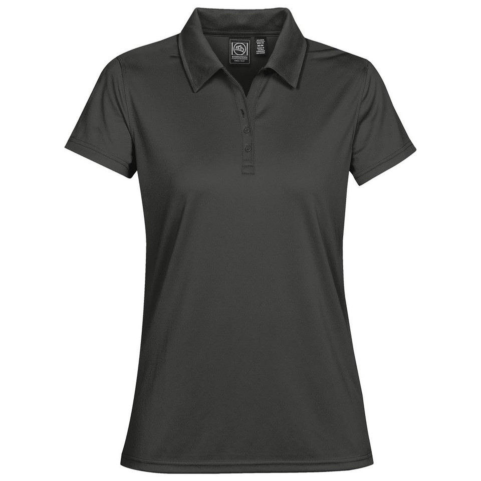 Charcoal grey women's performance polo with tone-on-tone buttons and smooth H2X-DRY piqué front panel
