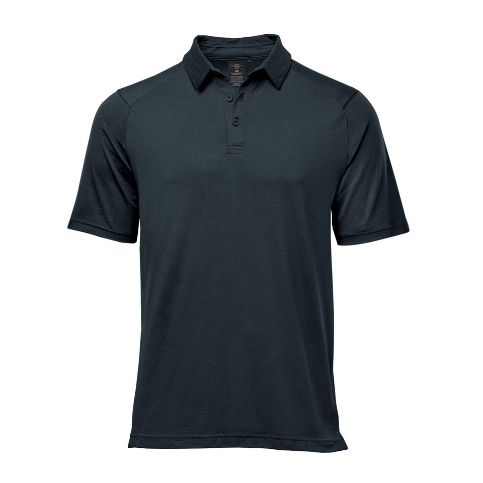 Stormtech men's midnight navy performance polo with three-button placket and smooth snag-resistant fabric