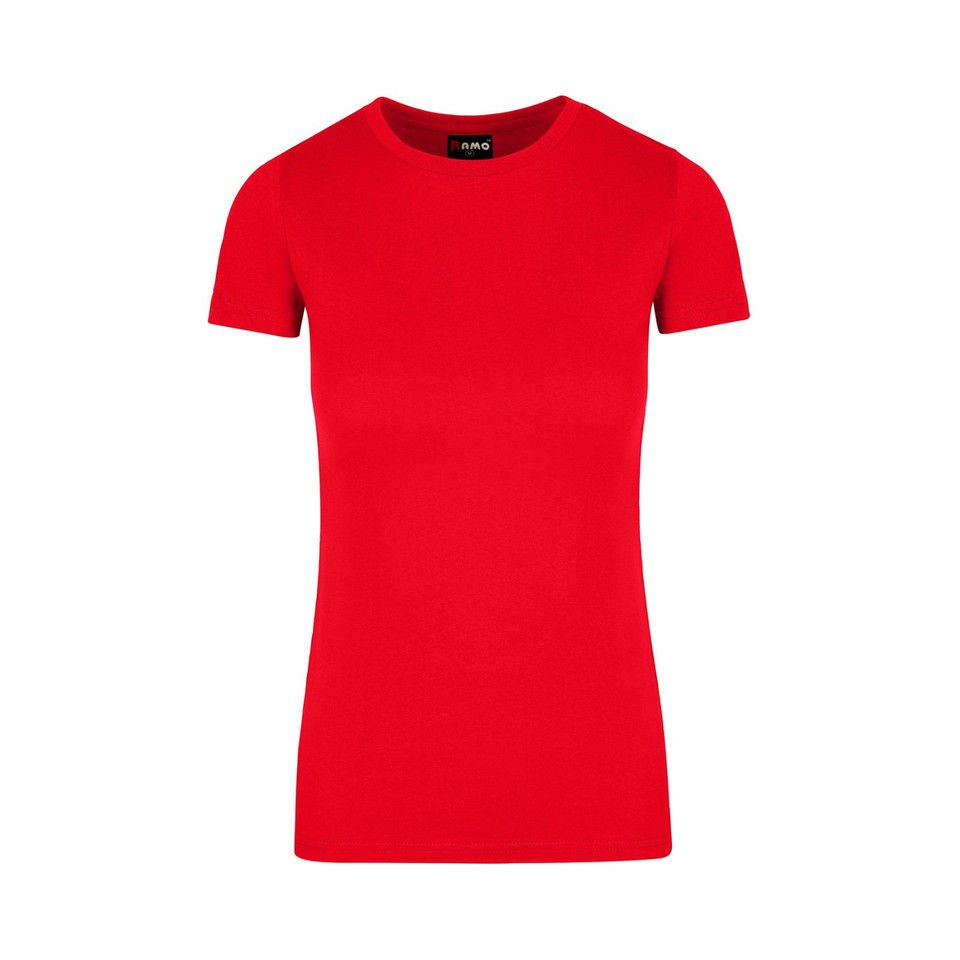 Bright red women's crew neck t-shirt with short sleeves and smooth cotton construction