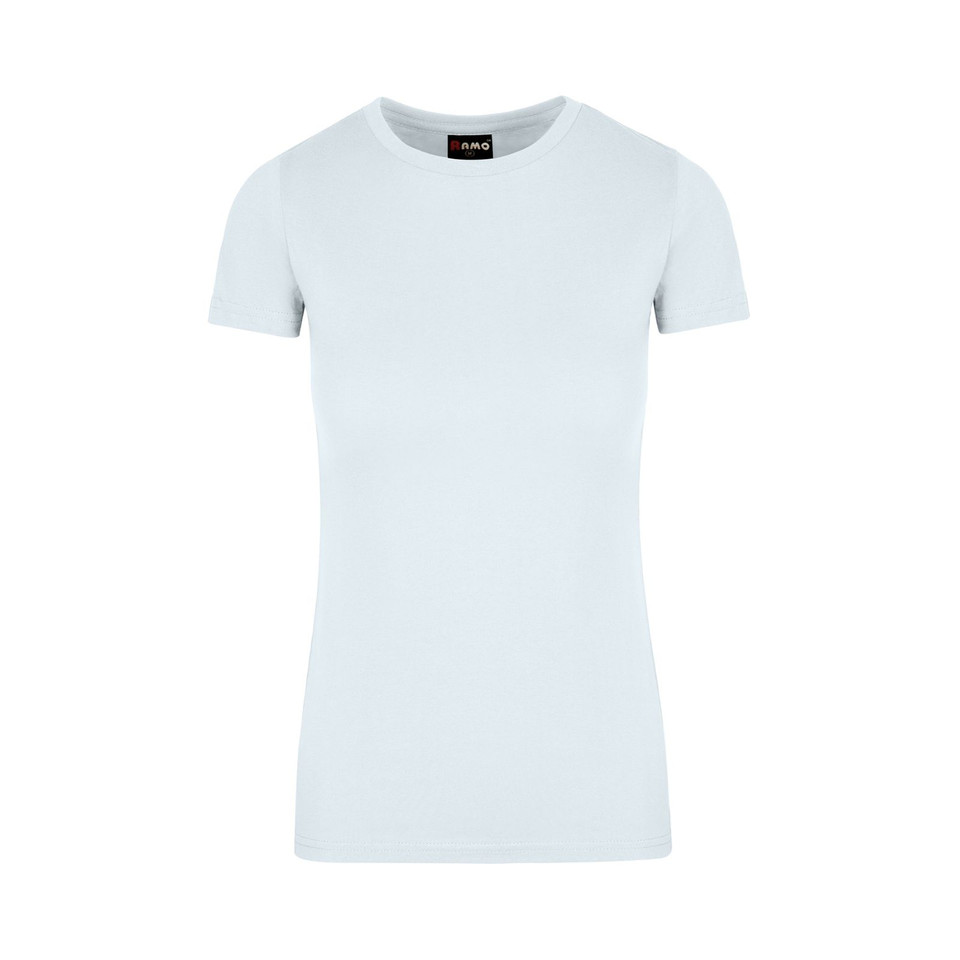 Light blue women's fitted cotton tee with crew neck and short sleeves