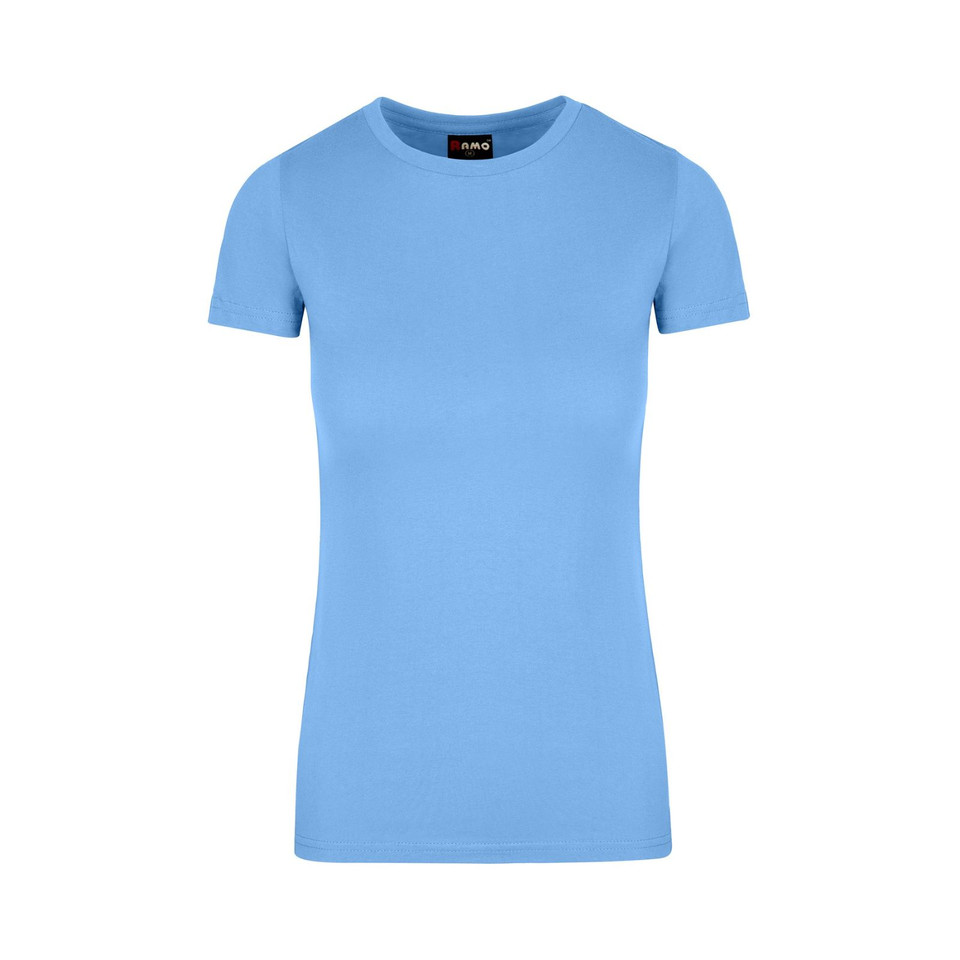 Sky blue women's fitted crew neck t-shirt with short sleeves and smooth cotton construction