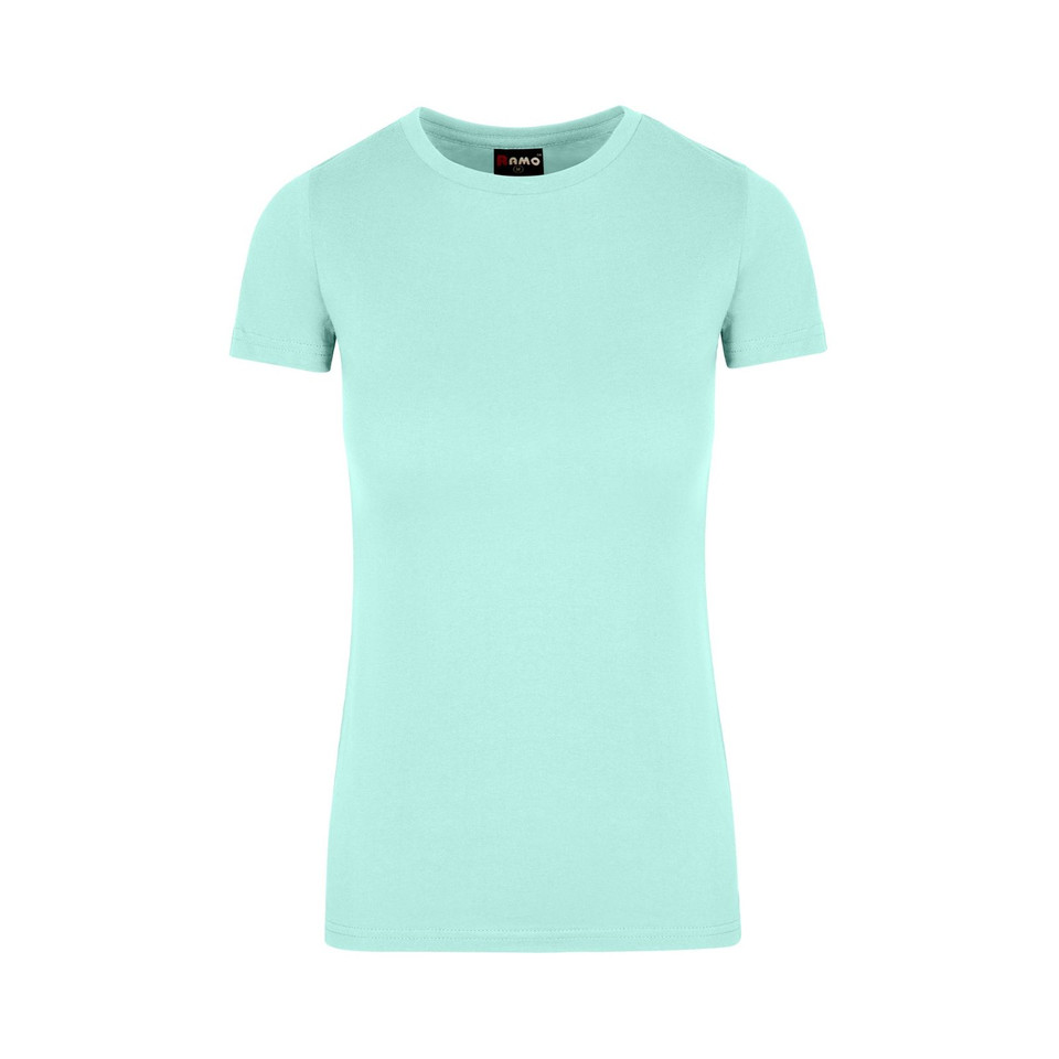 Mint green women's fitted crew neck t-shirt with short sleeves and smooth cotton fabric