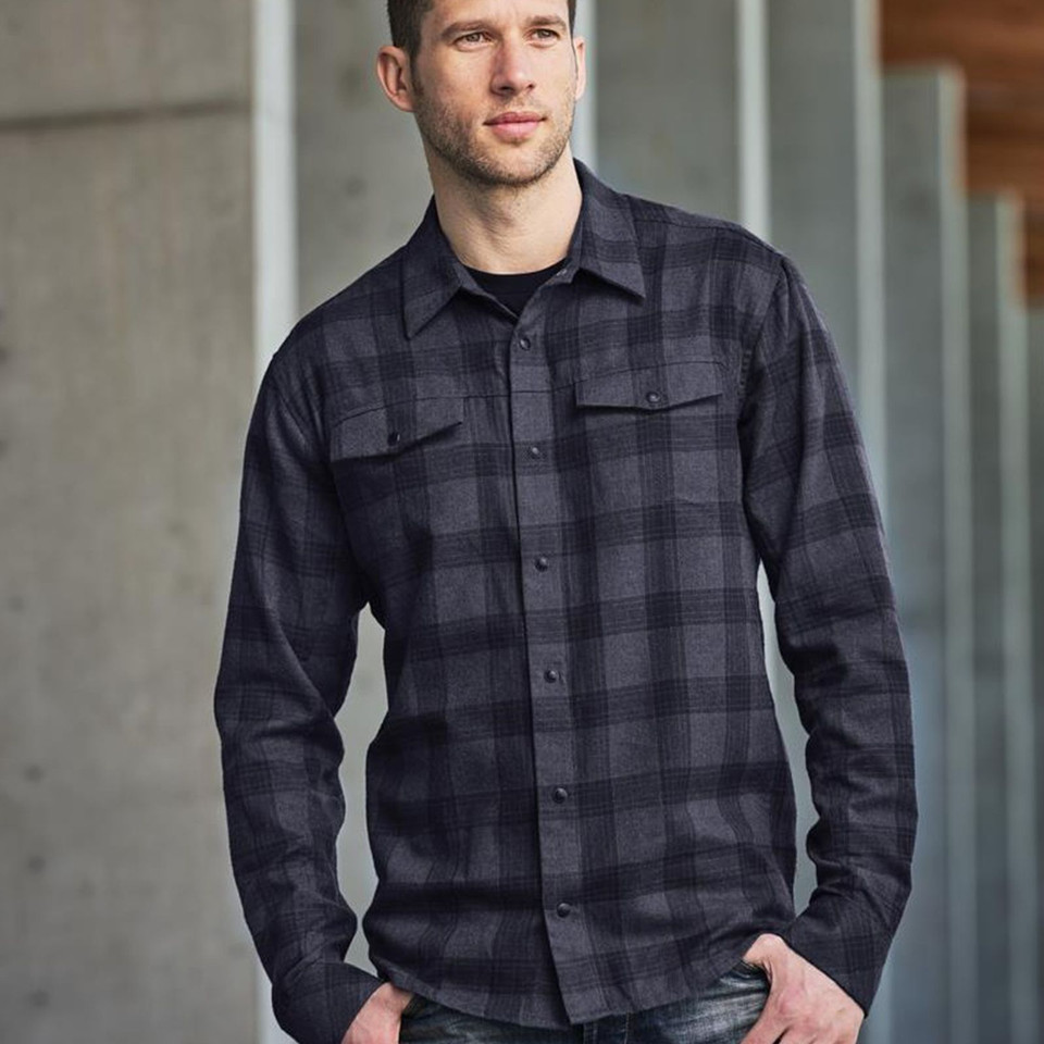 Men's Cotton-Blend Snap-Front Plaid Shirt