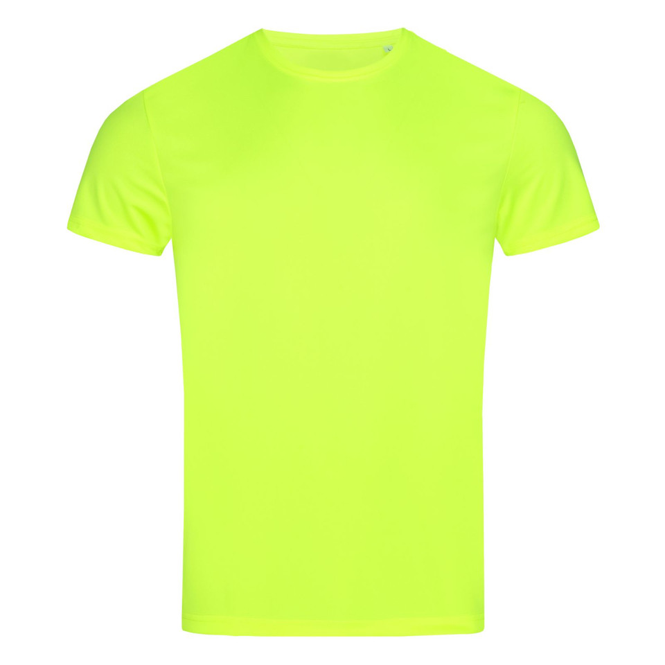 Cyber yellow men's crew neck active sports T-shirt, flat packshot with smooth front panel