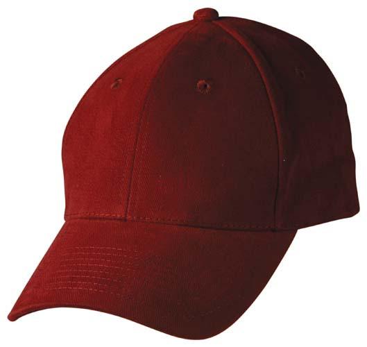 Deep burgundy structured six-panel baseball cap with matching curved brim and eyelets