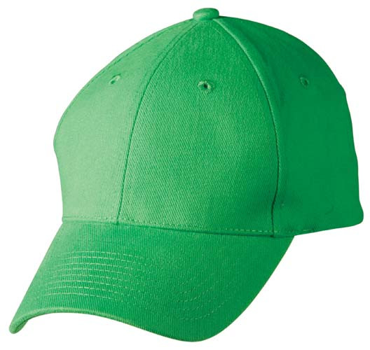 Kelly green structured six-panel baseball cap with matching curved visor and embroidered eyelets