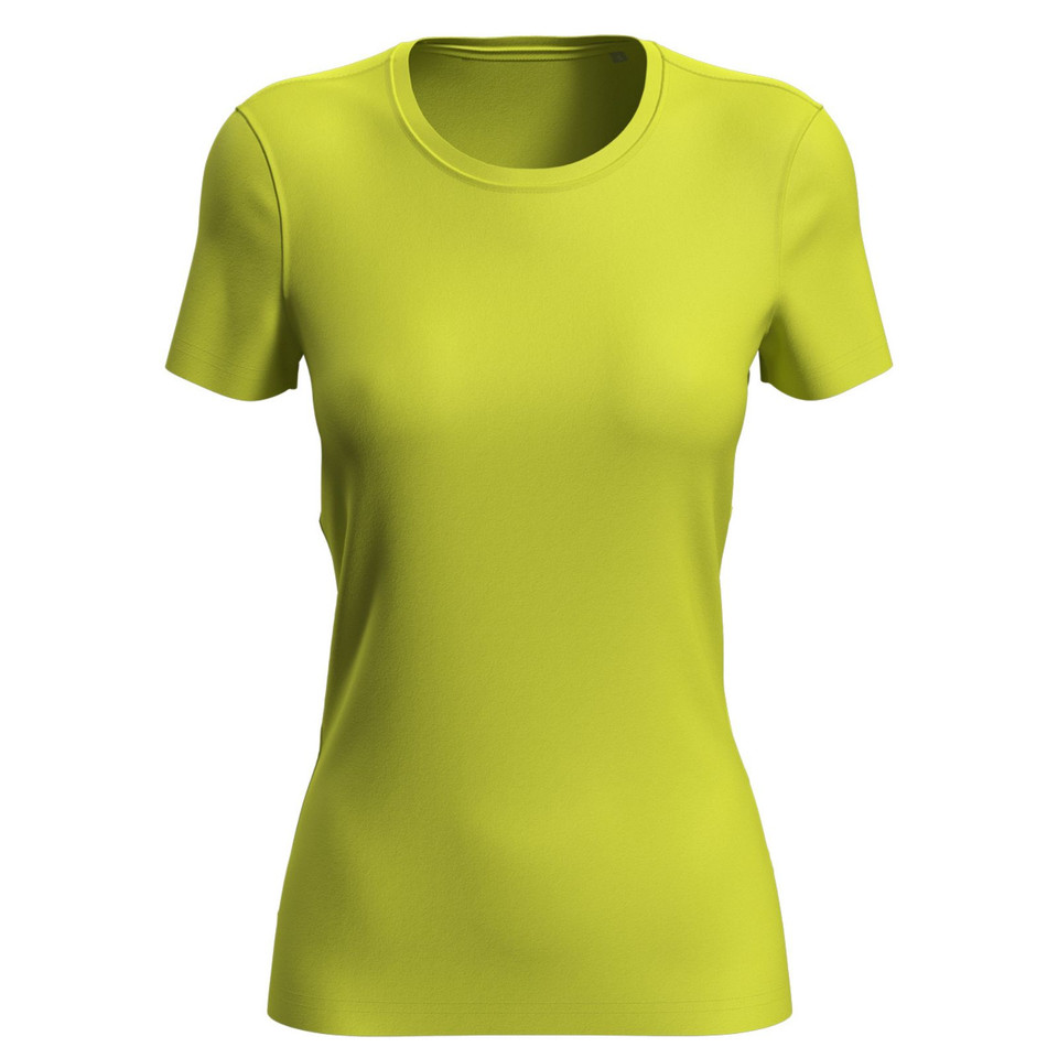 Lime yellow women's fitted crew neck active tee with smooth fabric and short sleeves