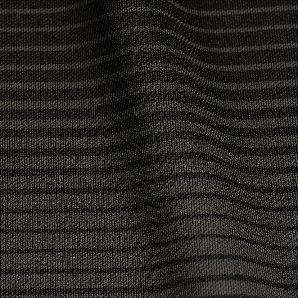 Close-up of charcoal and black horizontal stripe performance fabric with subtle texture detail