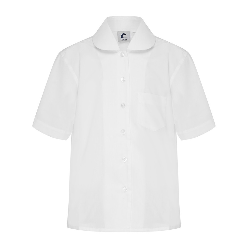 Short Sleeve Blouse with Peter Pan Collar - White