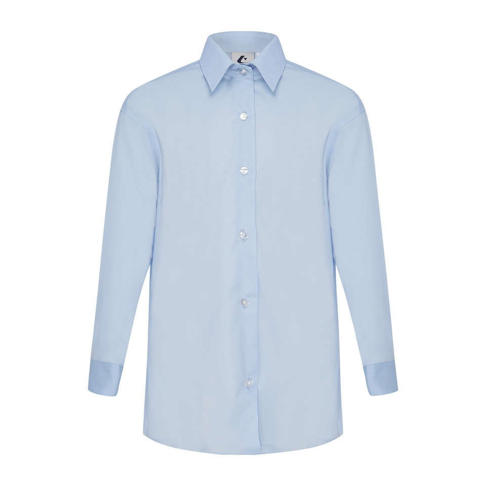 Long Sleeve Blouse with Button Up Collar - Light Blue