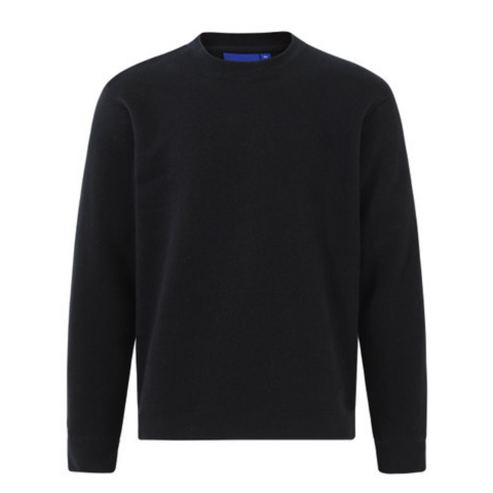 Plain EAGLE cotton-rich sloppy joe sweater (pullover) in black, featuring a crew neck and brushed fleece interior, ideal for customization or casual wear.