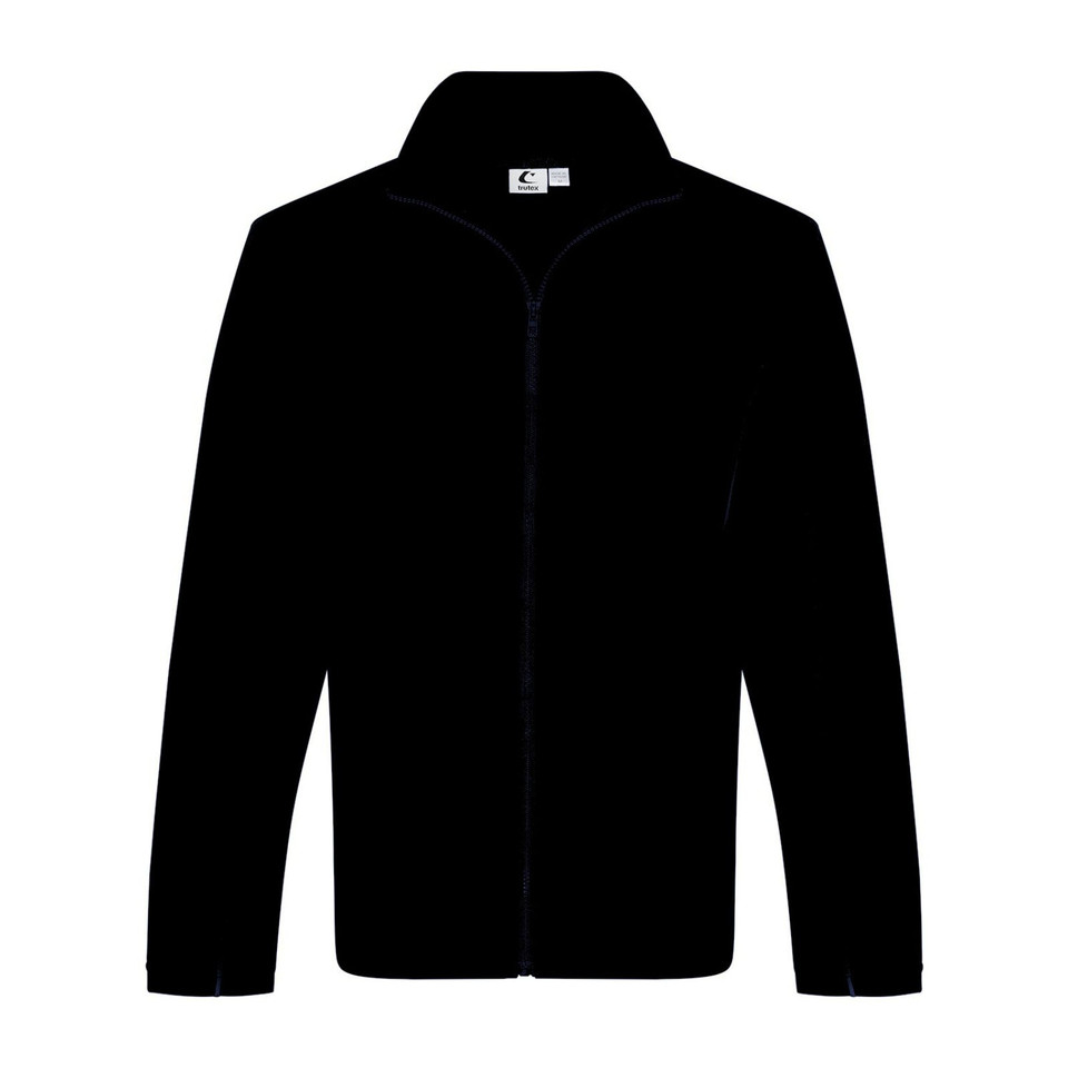 Black full-zip softshell stretch jacket with stand collar and side zip pockets, flat front panel