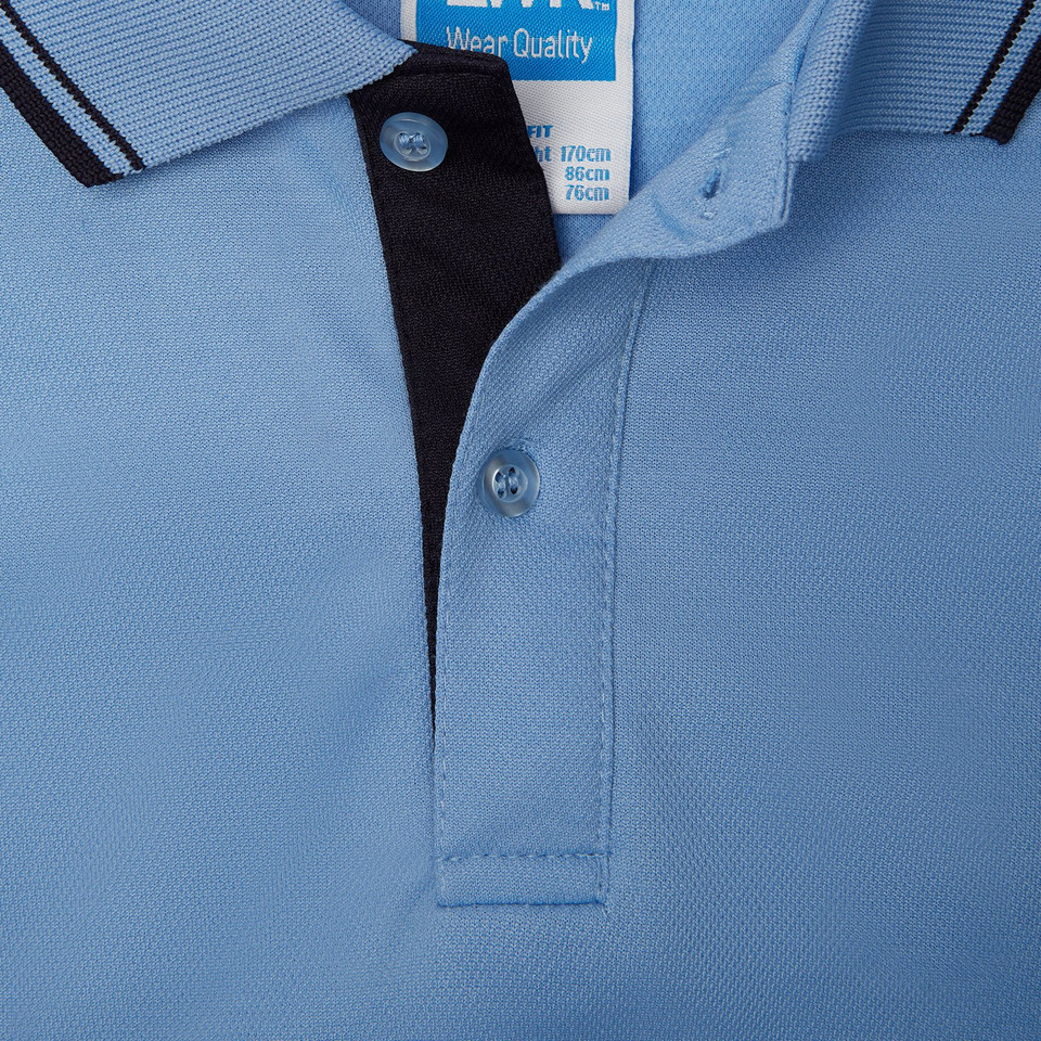Cotton Back Easy Care Polo Shirt | Ice Blue/Dark Navy