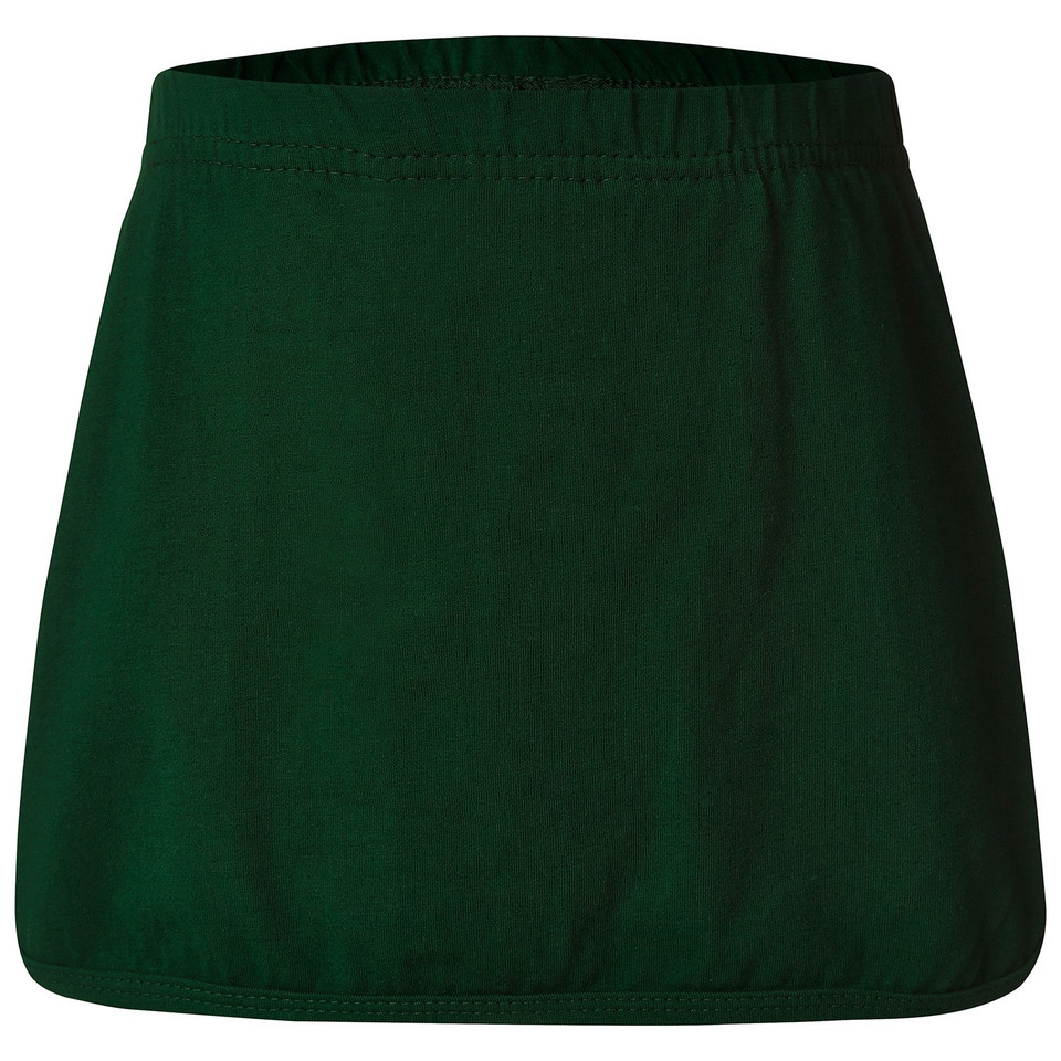 Bottle green A-line sport skort with elasticated waistband, smooth jersey fabric, flat front panel