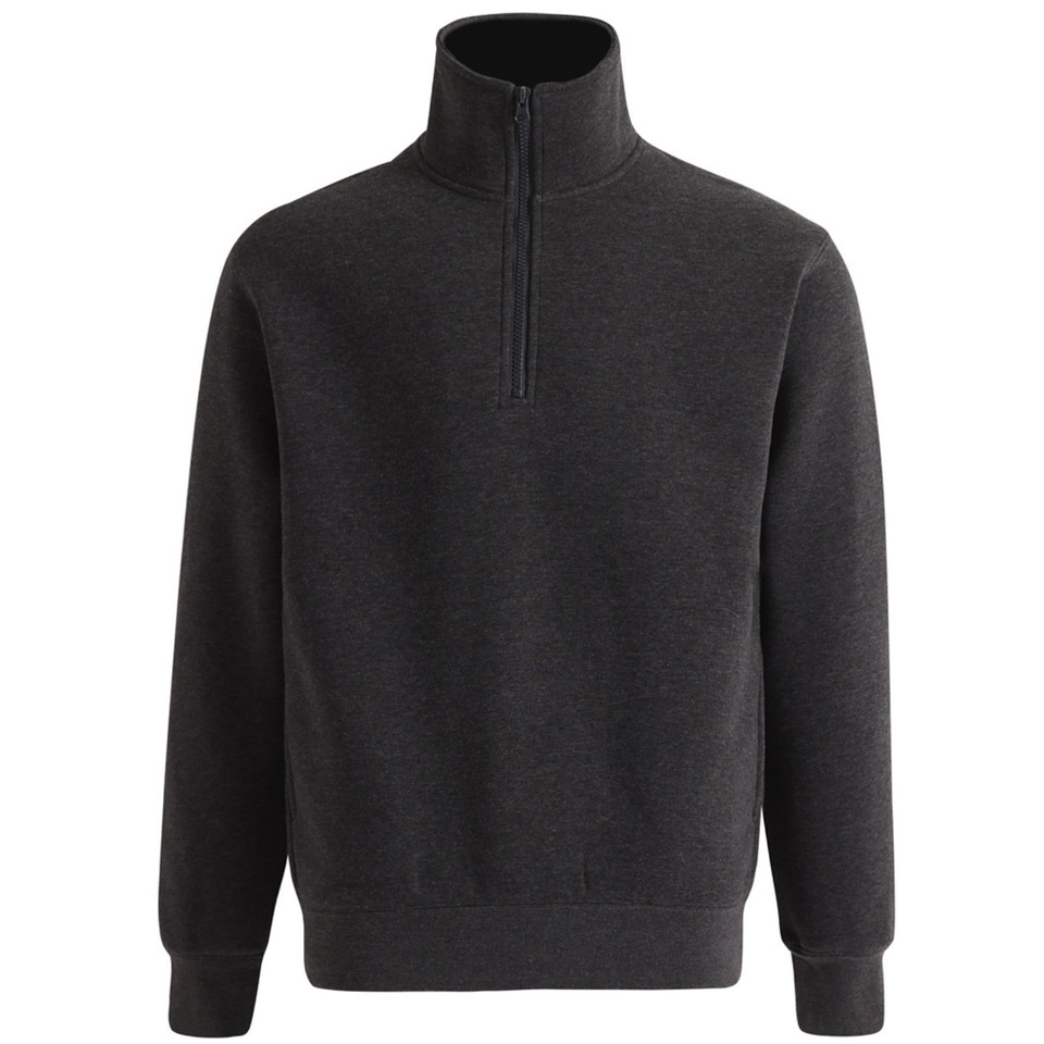 Falcon unisex half-zip fleecy sweater for bulk blank apparel. A warm, cotton-rich fleece pullover. | Plain Marl Charcoal Front