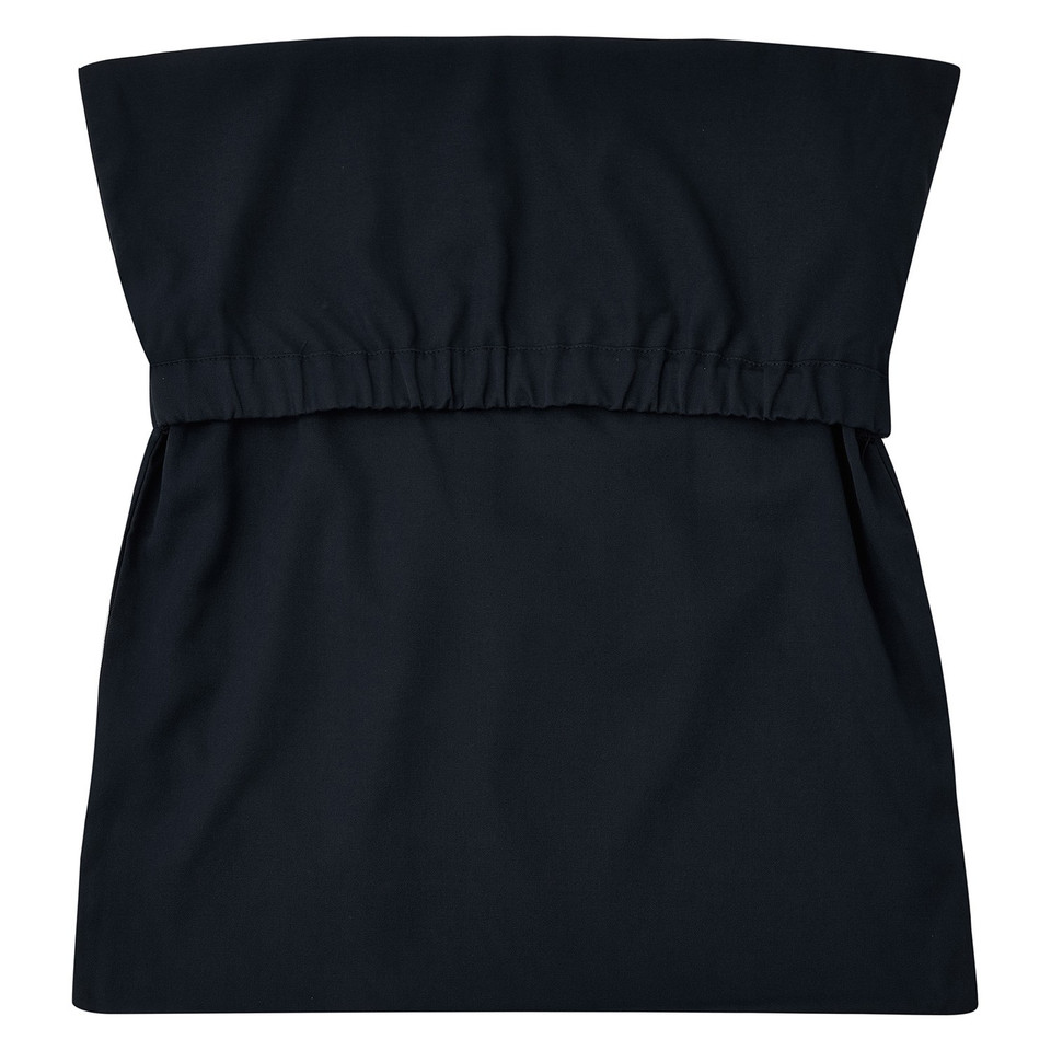 Navy gabardine school chair bag with elasticated top band and flat front panel, packshot