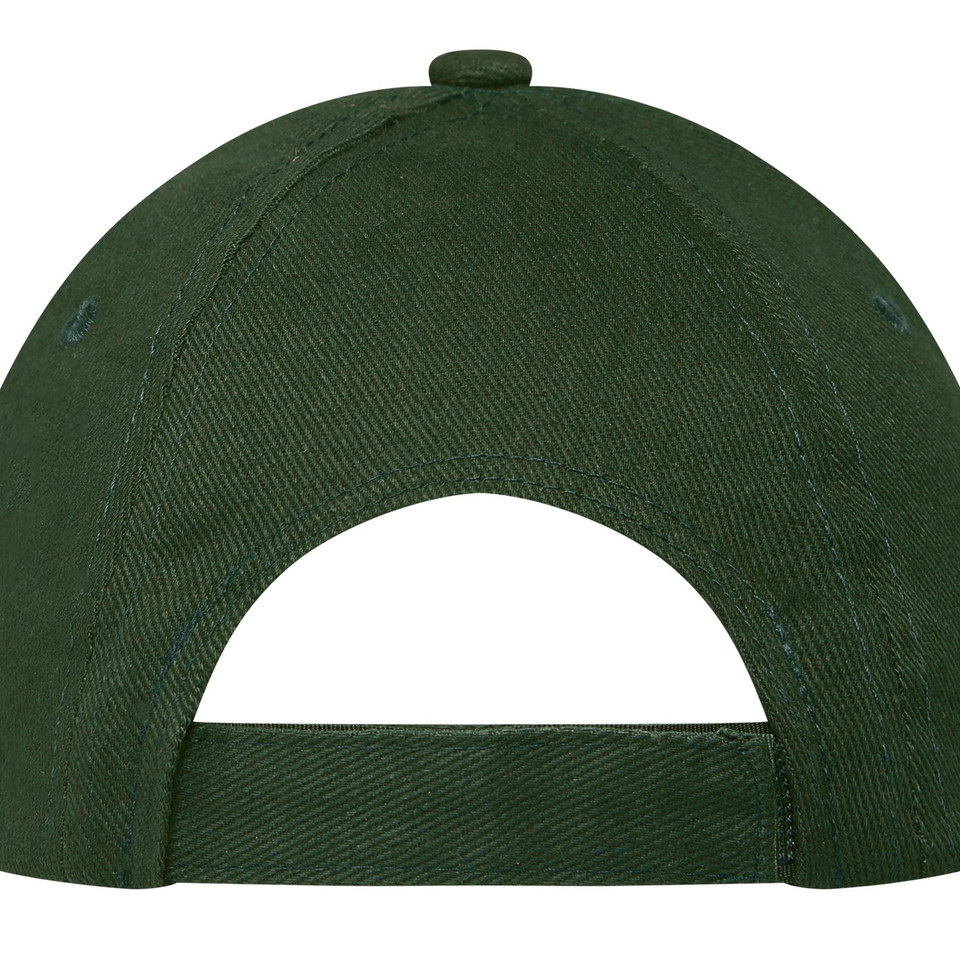 Back view of a bottle green kids cotton baseball cap showing structured crown and open back closure