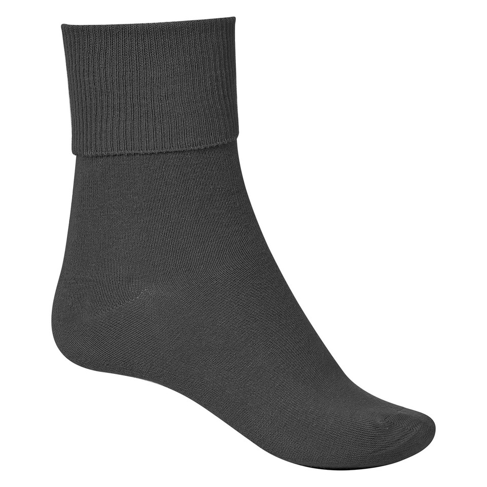 Charcoal grey cotton ankle sock with ribbed turnover cuff, smooth foot and reinforced toe, packshot view
