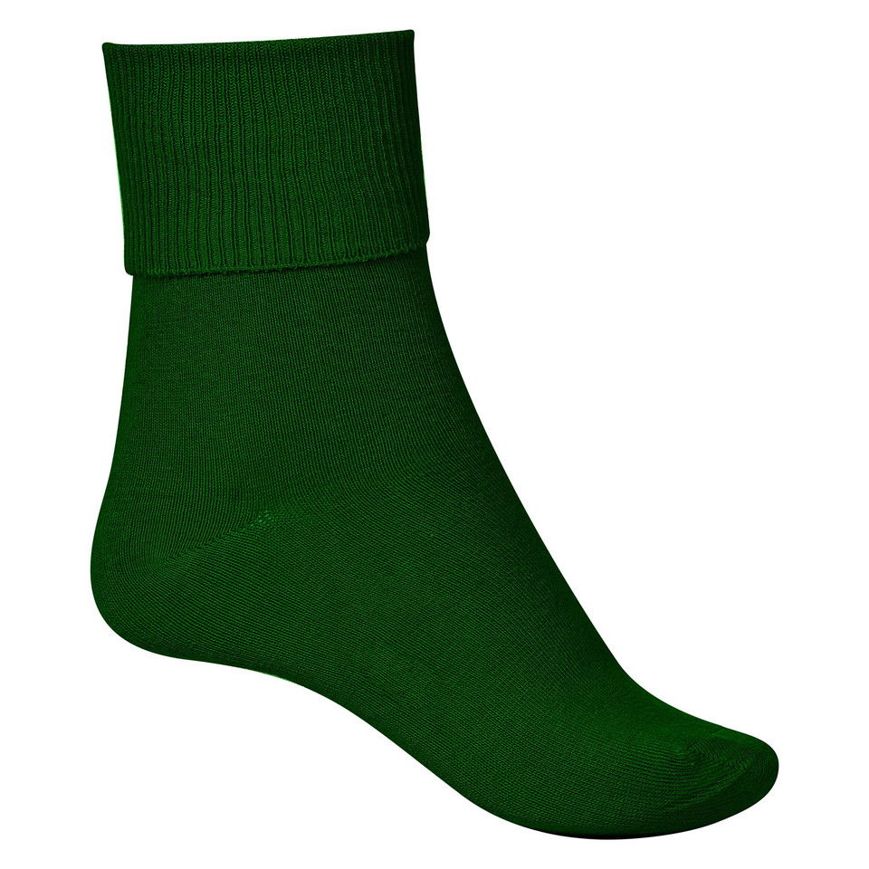 Bottle green cotton ankle sock with ribbed fold-over cuff, smooth foot body, packshot view